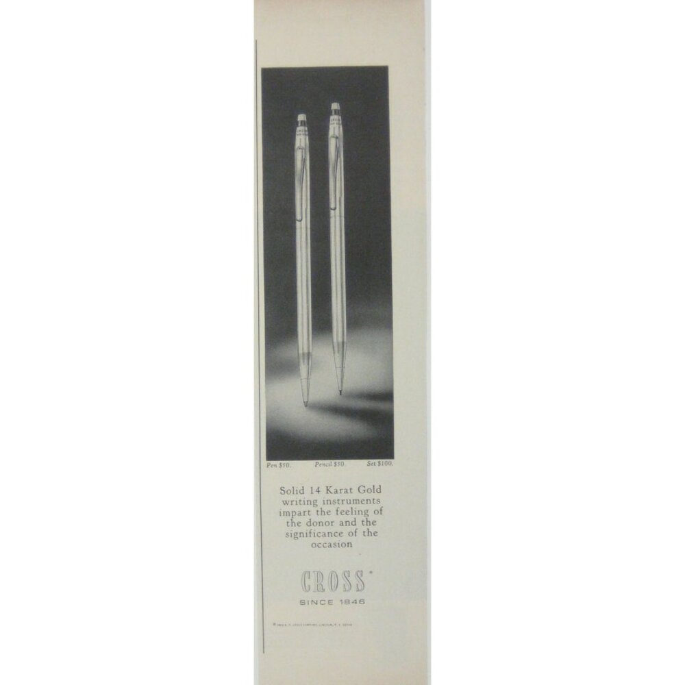 Vintage Cross 14K Gold Pen Pencil Set PRINT ADVERTISEMENT Writing Instruments
